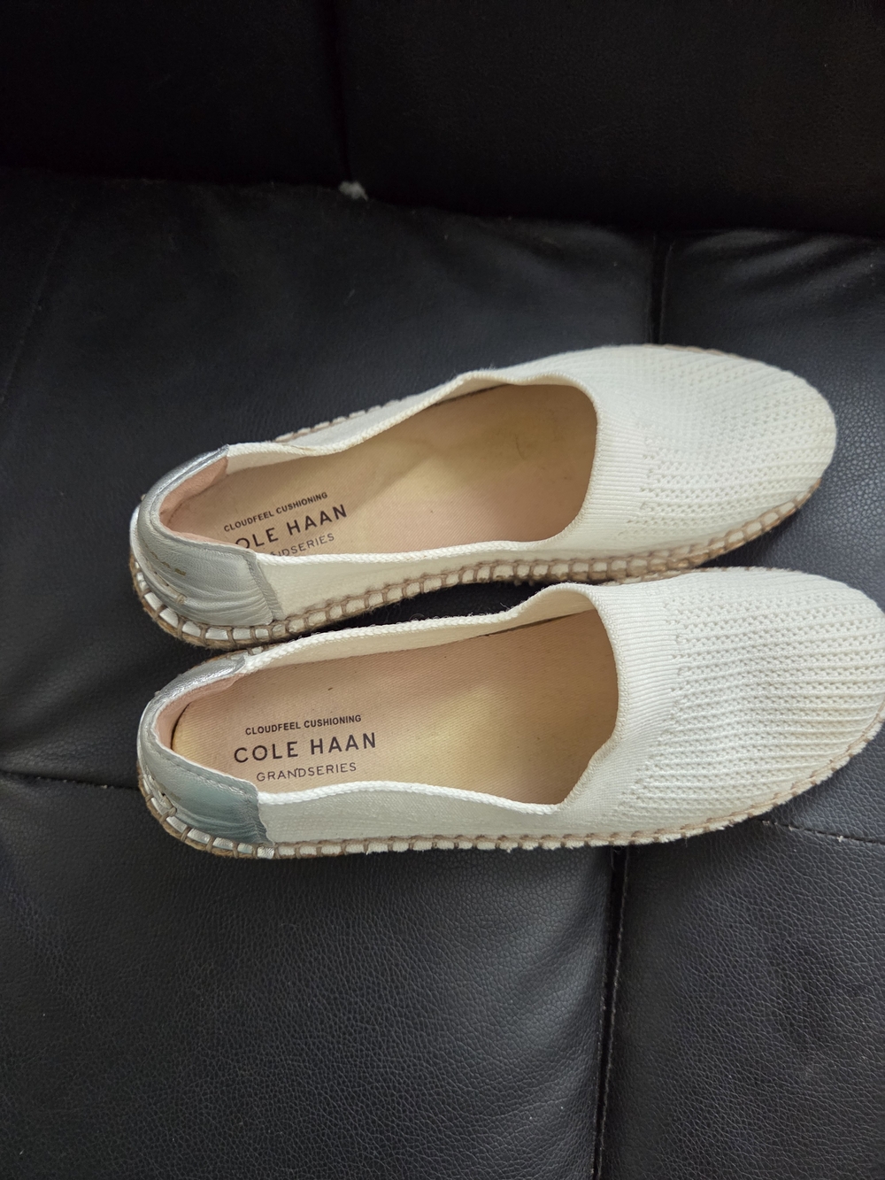 Cole Haan Ivory Knit Espadrilles with Metallic Heel Accent